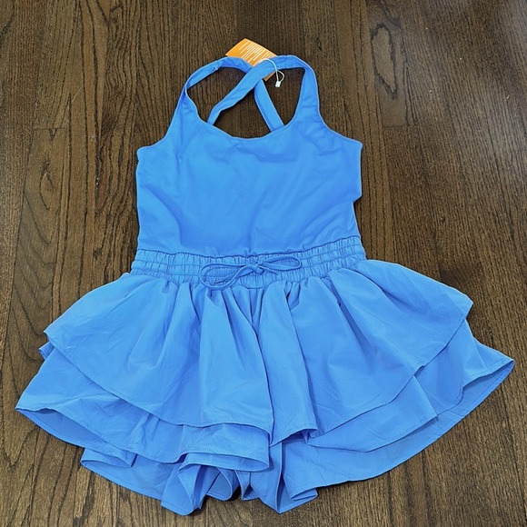 Pants - Women’s One Piece Blue Shorts Stretch Ruffle Running Workout Romper Bodysuit